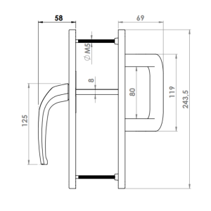 DOOR HANDLE AL IZMIR 85 MM AXIS LONG&WIDE D TYPE 1013